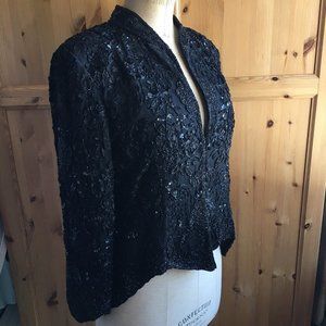 Vintage Beaded Black Jacket Silk Pristine Condition Size 14-16